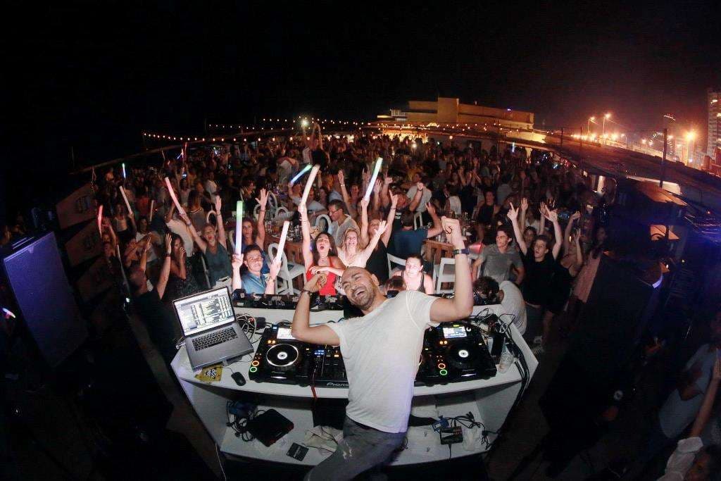 A party on the terrace at Sporting Club Beach, Ras Beirut