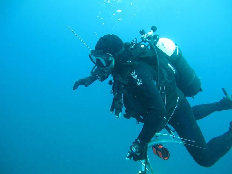 A scuba diver in the water off Sporting Club Beach, Ras Beirut