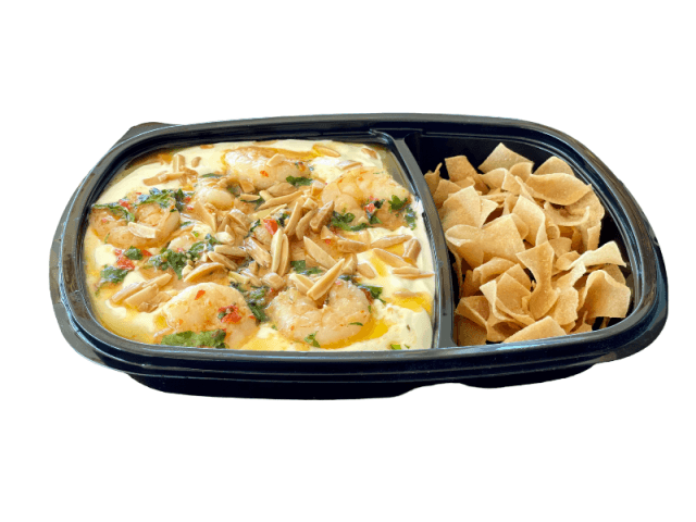 Shrimp and eggplant fatteh from Feluka Express, Sporting Club Beach