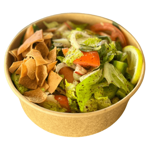 A bowl of fattoush salad at Sporting Club Beach