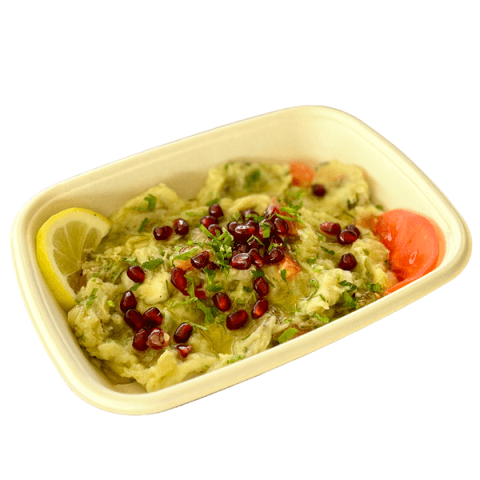 A raheb salad of grilled eggplant with pomegranate at Sporting Club Beach