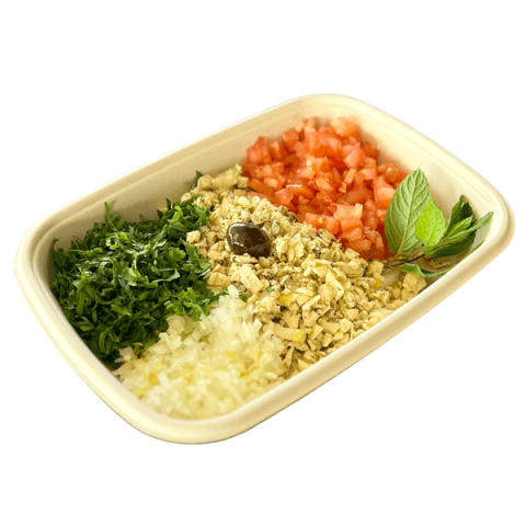 A shanklish salad with tomato, onion and herbs at Sporting Club Beach