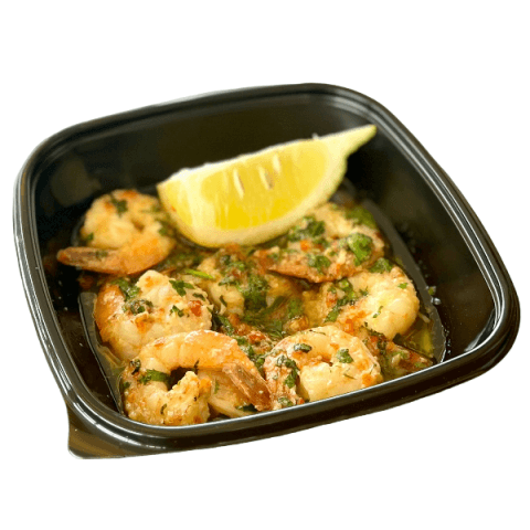 Shrimp provençale from Feluka Express, Sporting Club Beach