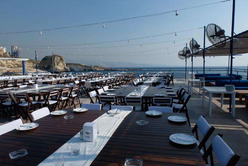 An outdoor event on the terraces at Sporting Club Beach, Ras Beirut