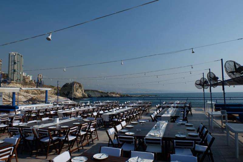 An outdoor event on the terraces at Sporting Club Beach, Ras Beirut