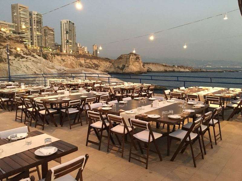 An outdoor event on the terraces at Sporting Club Beach, Ras Beirut