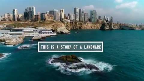 An aerial view of the Ras Beirut coastline and the Pigeon Rocks near Sporting Club Beach