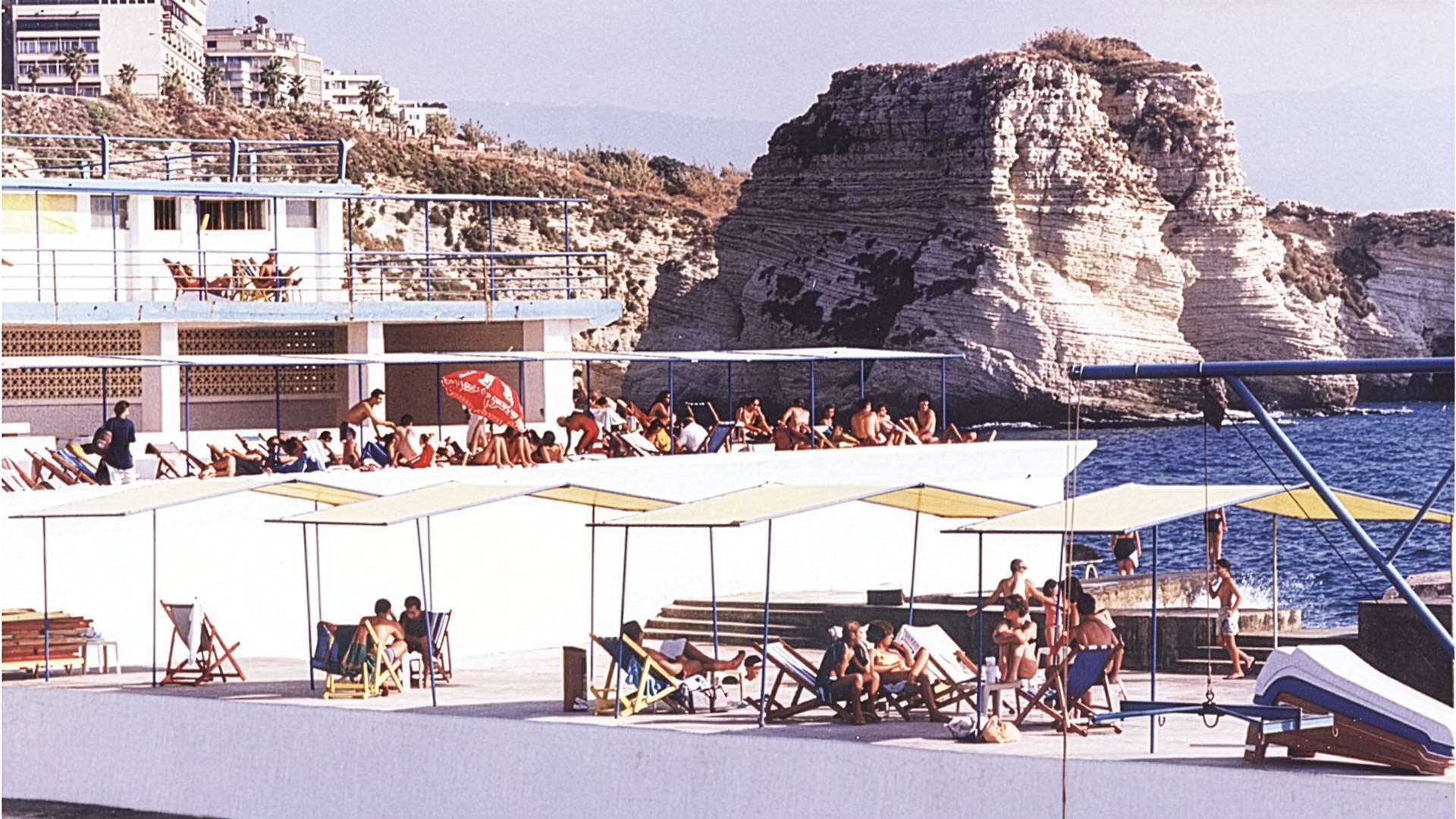 Sporting Club Beach on the Ras Beirut coastline, the Mediterranean stretching west