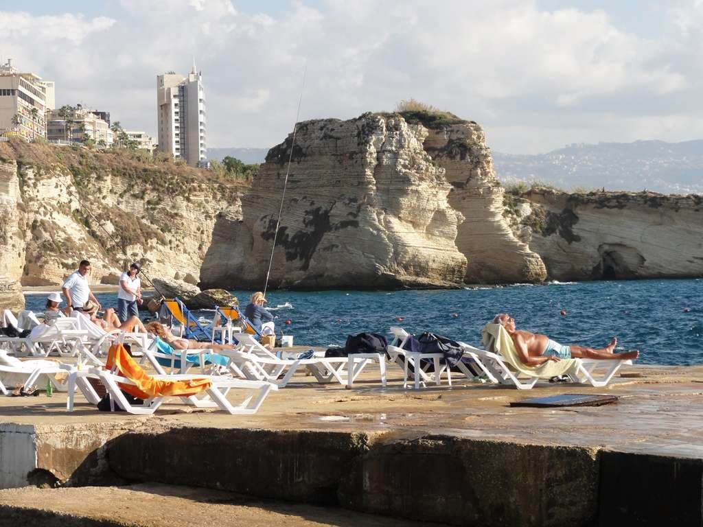 Pigeon Rocks at Raouche, seen from the terraces of Sporting Club Beach