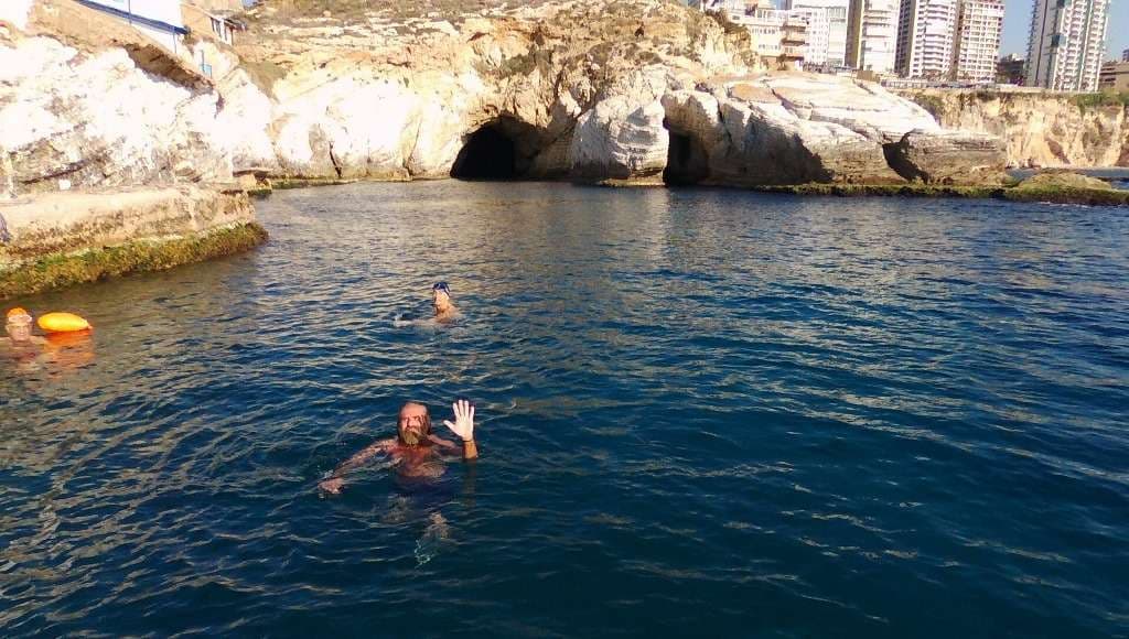 Swimmers in the Mediterranean off Sporting Club Beach on the Ras Beirut coast