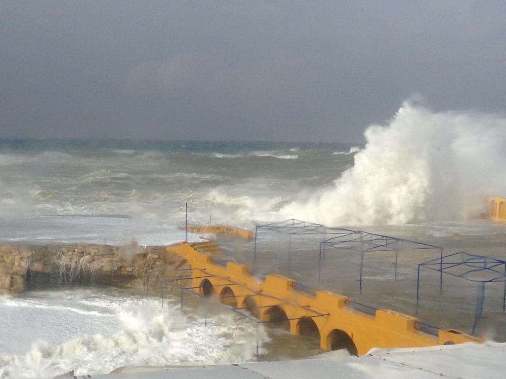 Winter storm waves on the Ras Beirut coastline at Sporting Club Beach