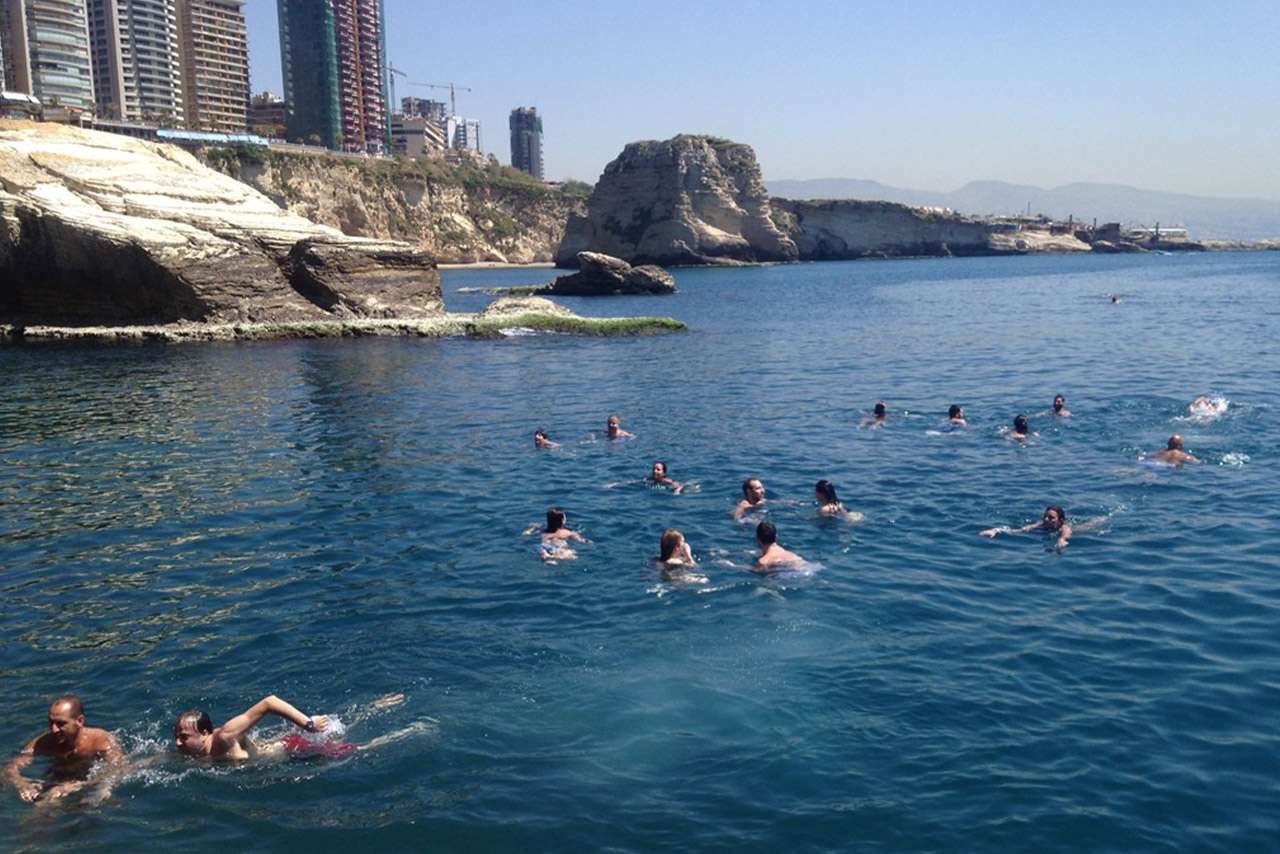 The rocky Ras Beirut coastline and open Mediterranean, looking toward Raouche
